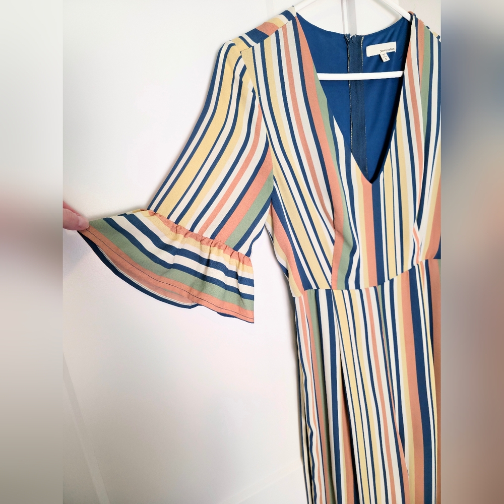 June & Hudson Womens Jumper Small Pantsuit Colorful Stripe Retro Wideleg Cropped - Picture 4 of 7